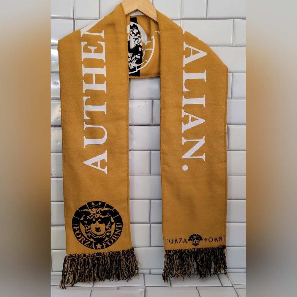Die Hard Scarves Black Gold Acrylic Knit Winter Scarf Rectangular Shape With Fri